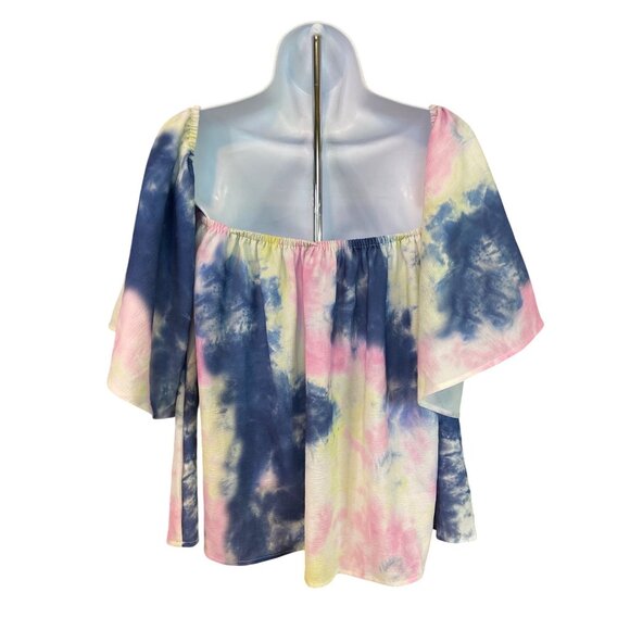 Bluetime Womens Off Shoulder Top LTie Dye Flared Sleeves  Boho Retro Hippie - Picture 2 of 8